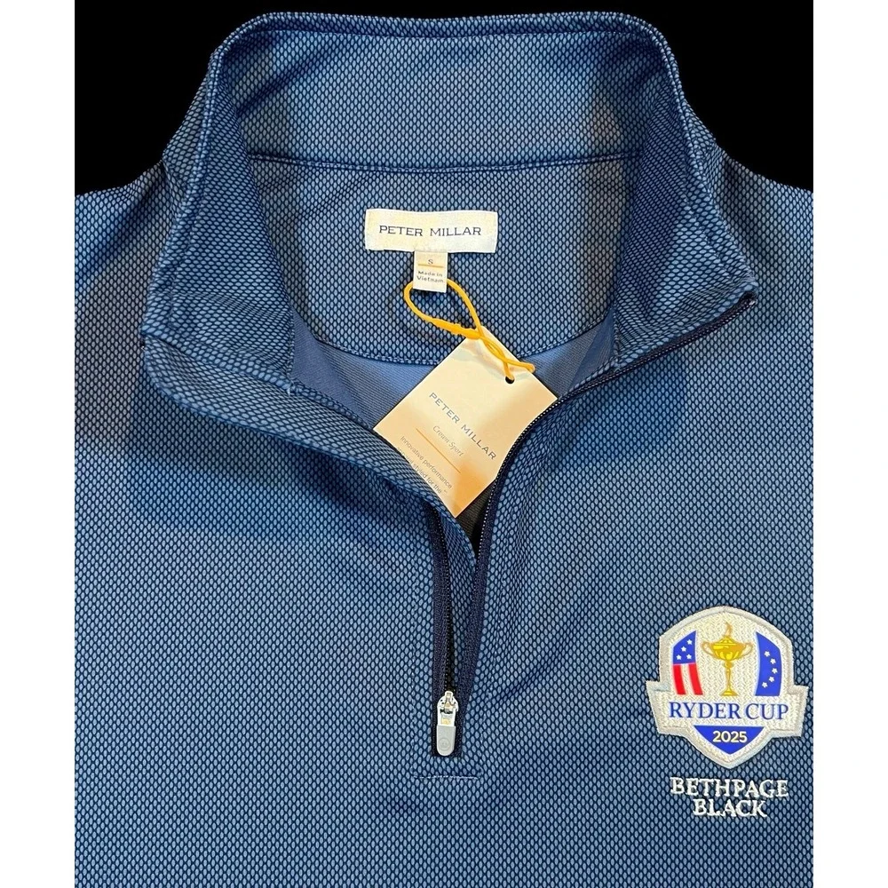 Peter Millar Birdseye Perth Golf Performance 1/4 Zip 2025 Ryder Cup Small Navy⛳️
